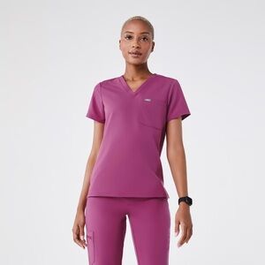 Figs bright fuchsia Catarina one pocket scrub top